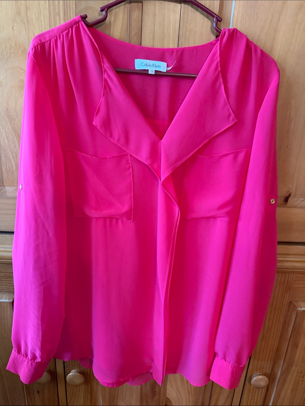 Calvin Klein Hot Pink Long-Sleeve Button-Down Blouse